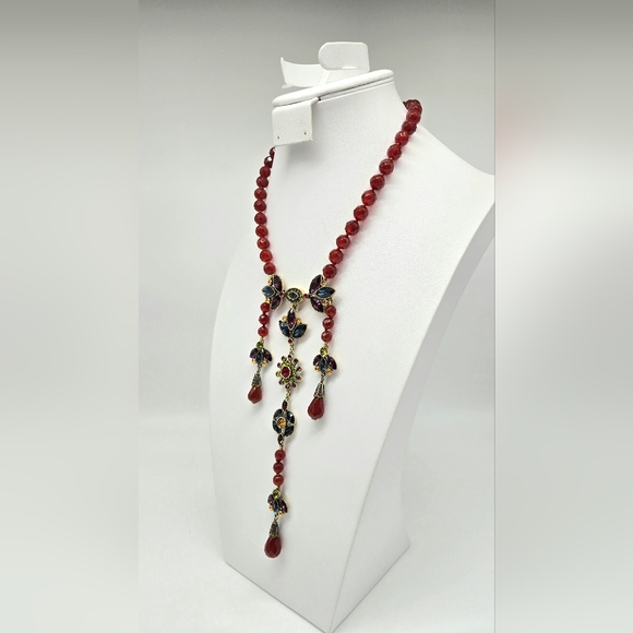Heidi Daus Genuine Carnelian and Swarovski Crystal Hidden Front Closure Necklace - Picture 5 of 11